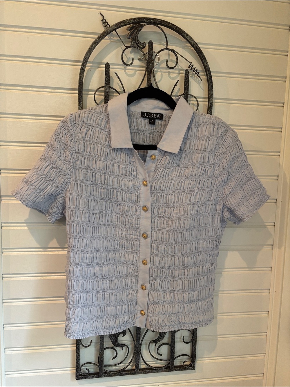 J. Crew Lavender Smocked Short-Sleeve Button-Down Shirt